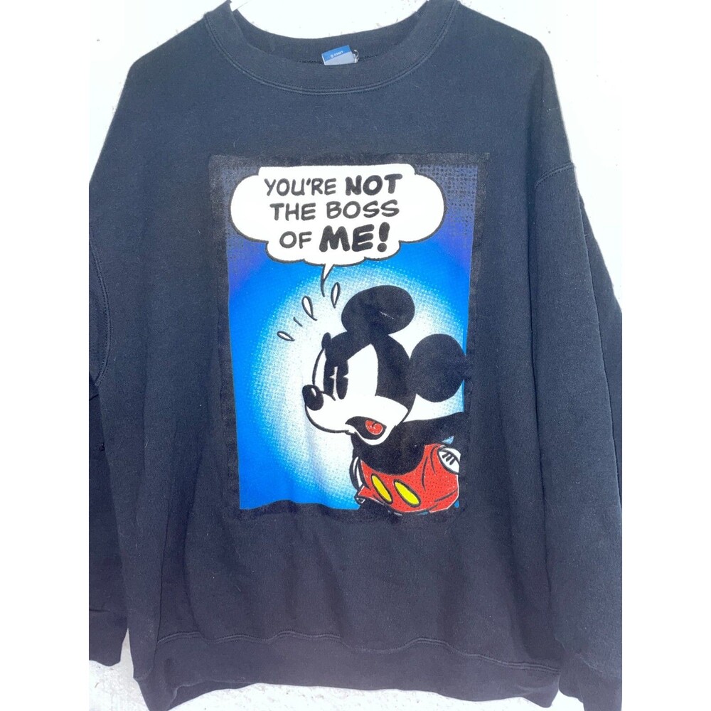 Vintage Disney Mickey Mouse Sweatshirt Black You're Not The Boss Of Me Men's XL